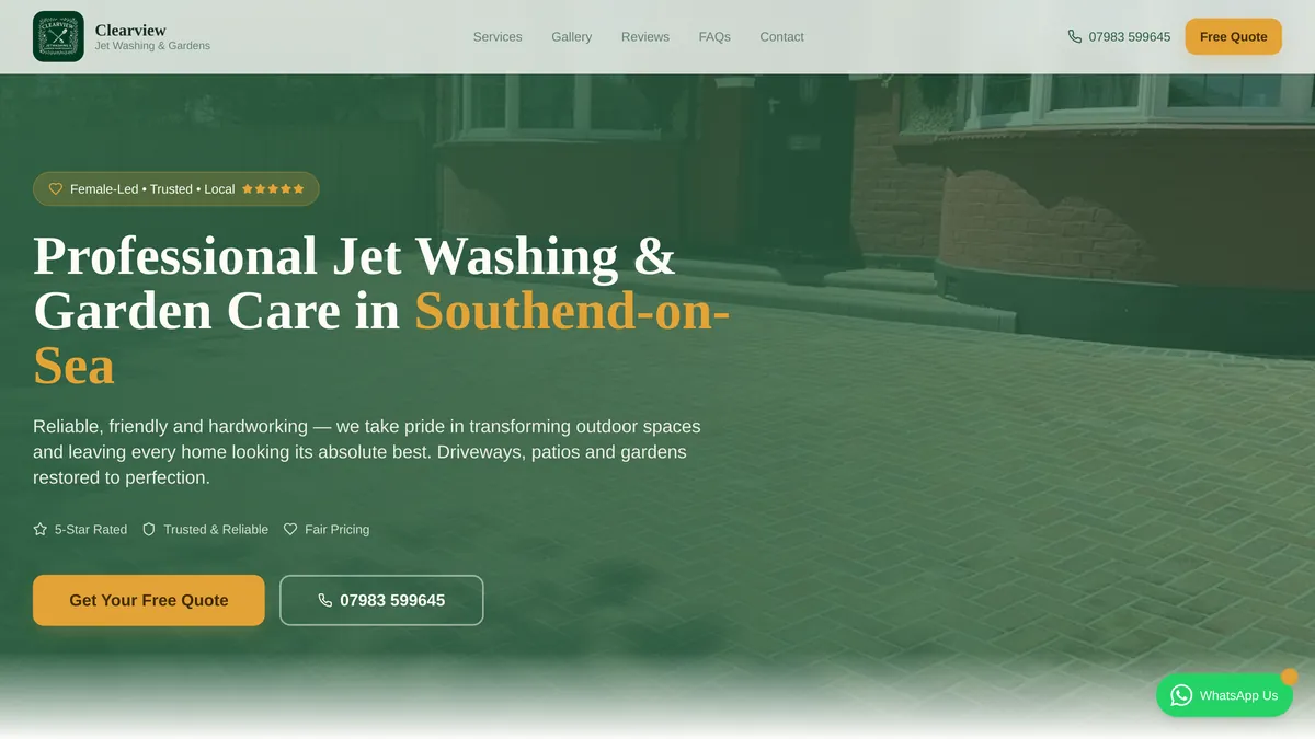 Clearview Jet Washing website on a laptop