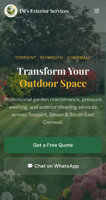 JM's Exterior Services website on a phone