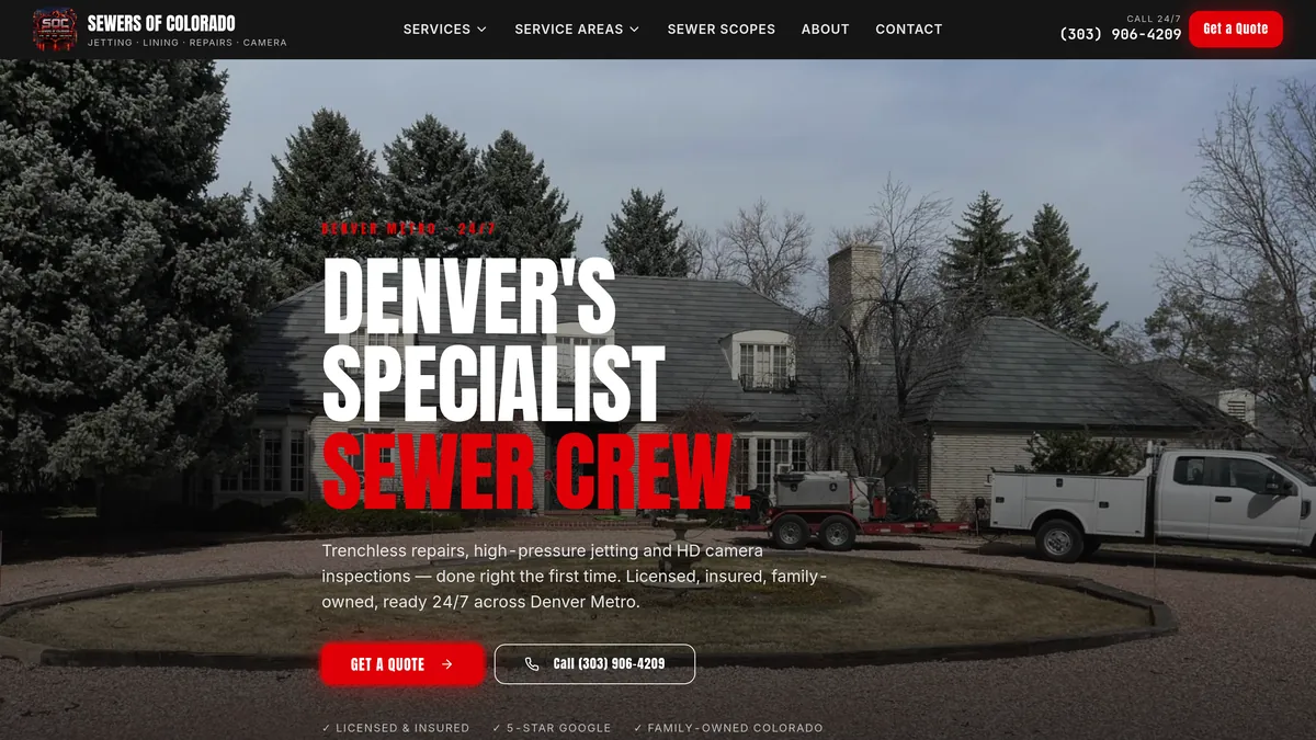 Sewers of Colorado website on a laptop